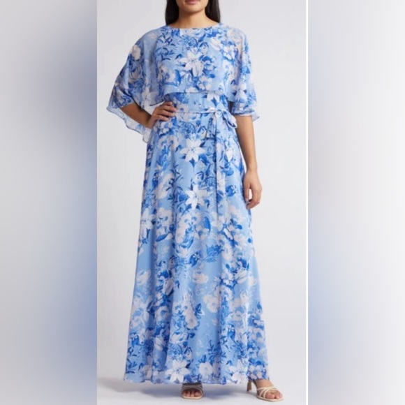 Eliza J Floral Capelet Overlay Cocktail Dress in Periwinkle NWT - Picture 1 of 10